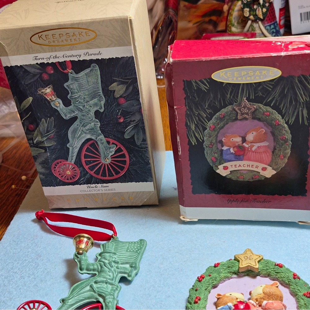 Hallmark Keepsake Ornaments Lot Of 2 1996 Uncle Sam Parade Teacher Wreath